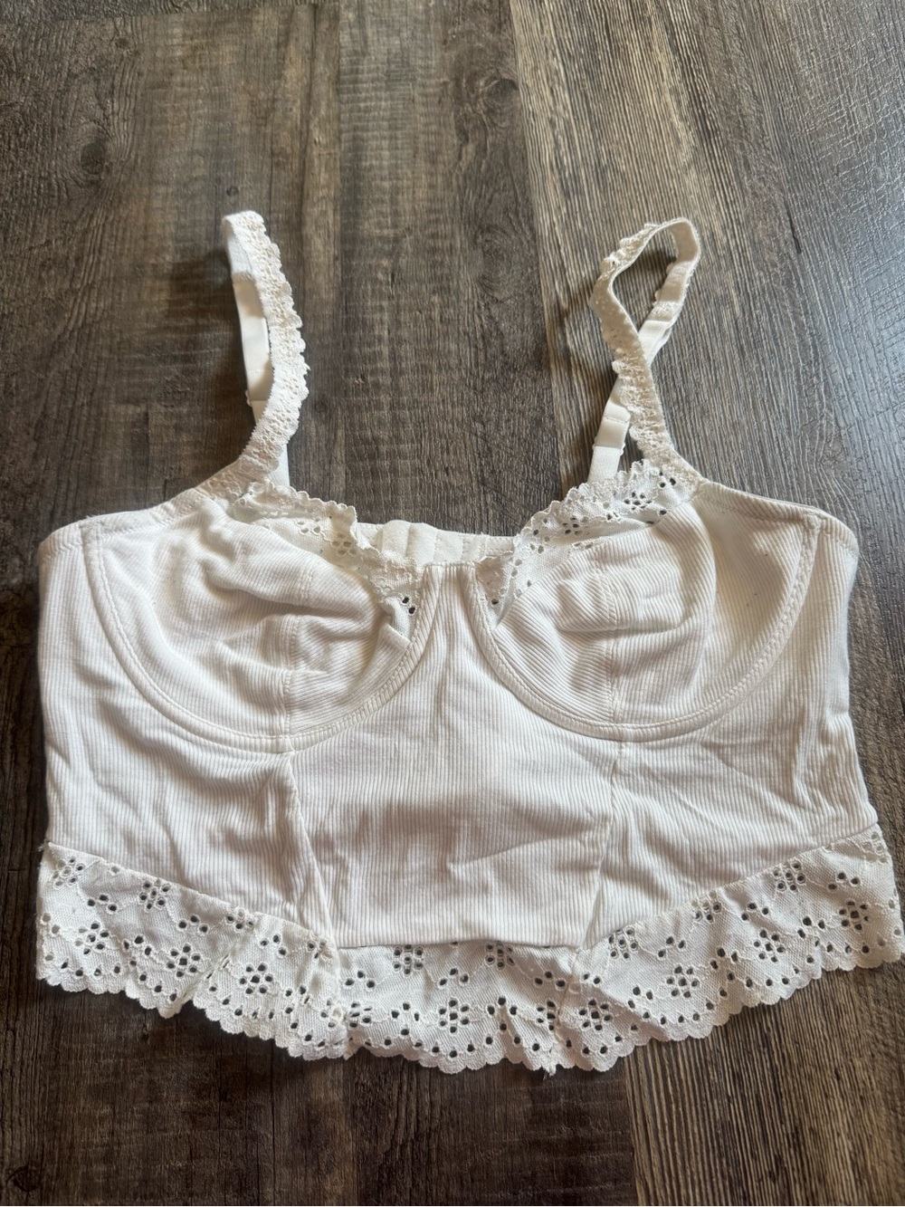 Colsie White Eyelet Lace Ribbed Bralette